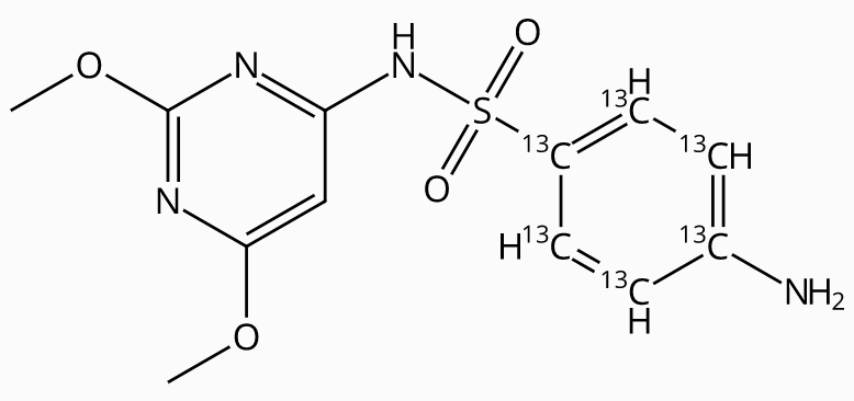 甲醇中磺胺间二甲氧嘧啶-13C6溶液，100μg/mL Sulfadimethoxine-13C6 Solution in Methanol, 100μg/mL