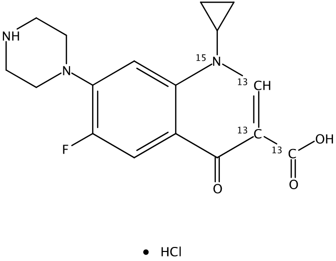 甲醇中环丙沙星盐酸盐-13C3,15N溶液，10μg/mL Ciprofloxacin-13C3,15N hydrochloride Solution in Methanol, 10μg/mL
